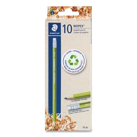 Staedtler Wopex Extruded Pencil, HB No 2, Black Lead, Green Barrel, 10PK 182 C10A6